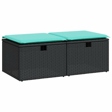 2-delige Loungeset met kussens poly rattan acacia zwart 2