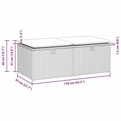 2-delige Loungeset met kussens poly rattan acacia zwart 7
