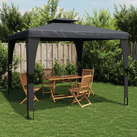 Prieel met dubbel dak 2,98x2,98 m staal antracietkleurig 1