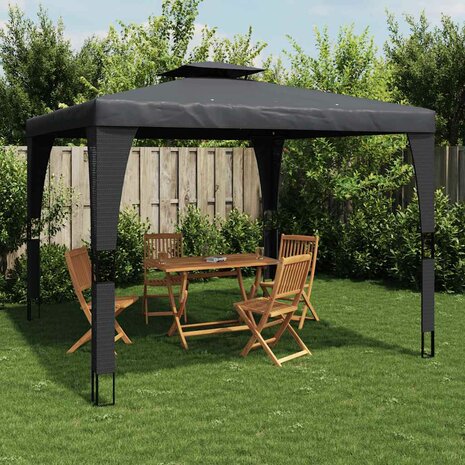 Prieel met dubbel dak 3,98x2,98 m staal antracietkleurig 1
