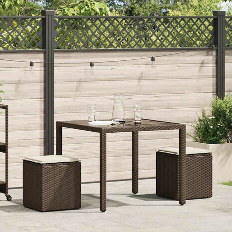 Tuinkrukken met kussens 2 st 40x40x43 cm poly rattan bruin 2