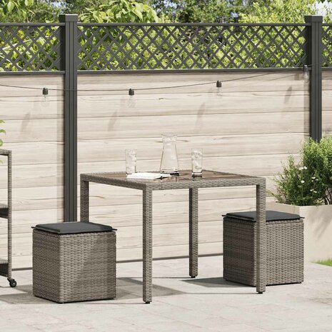 Tuinkrukken met kussens 2 st 40x40x43 cm poly rattan grijs 2