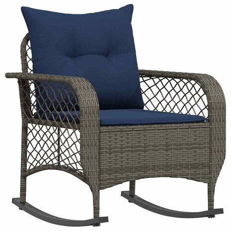 Tuinschommelstoel met kussens poly rattan grijs 2