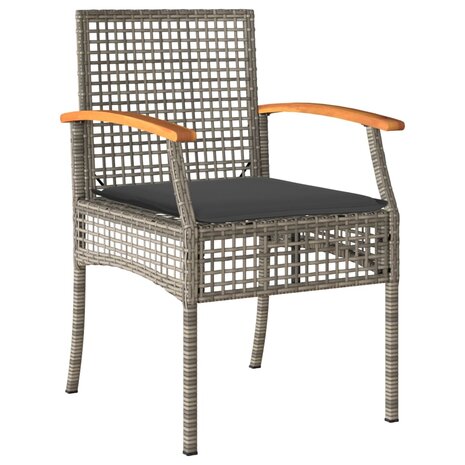 3-delige Bistroset met kussens poly rattan en acaciahout grijs 5