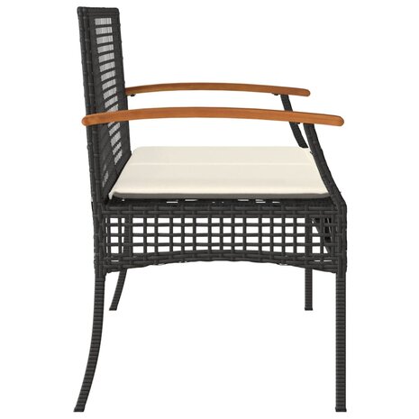 Tuinbank met kussen poly rattan en acaciahout zwart 5