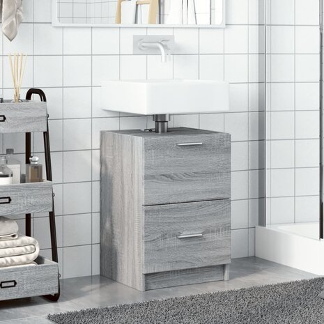 Wastafelkast 40x37x59 cm bewerkt hout grijs sonoma eikenkleurig 3