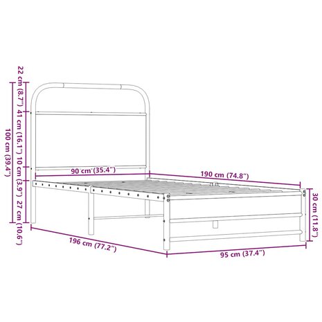 Bedframe zonder matras bewerkt hout bruin eikenkleur 90x190 cm 9