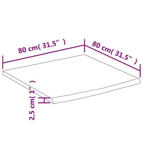 Bureaublad vierkant natuurlijke rand 80x80x2,5 cm acaciahout 8