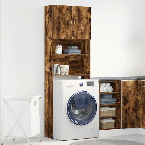 Wasmachinekast 64x24x190 cm bewerkt hout gerookt eikenkleurig 3