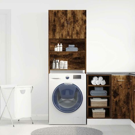 Wasmachinekast 64x24x190 cm bewerkt hout gerookt eikenkleurig 4