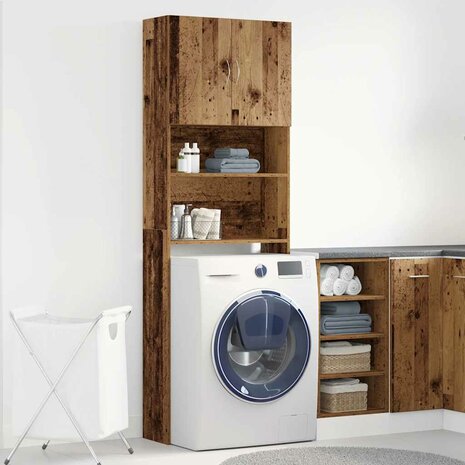 Wasmachinekast 64x24x190 cm bewerkt hout oud houtkleurig 3