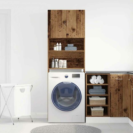 Wasmachinekast 64x24x190 cm bewerkt hout oud houtkleurig 4