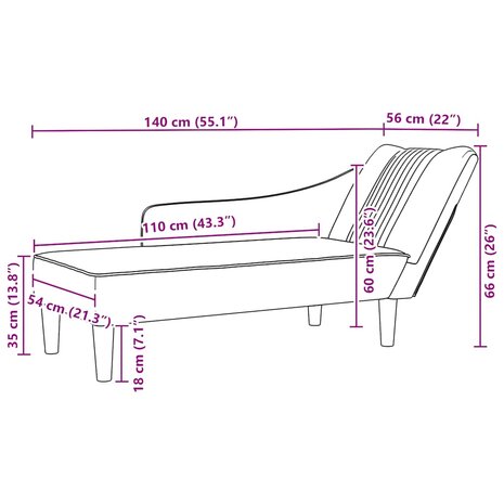 Chaise longue met rechterarmleuning fluweel blauw 9