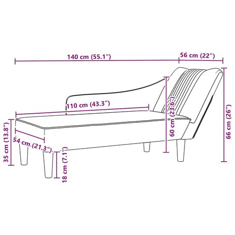 Chaise longue met rechterarmleuning stof donkergrijs 9