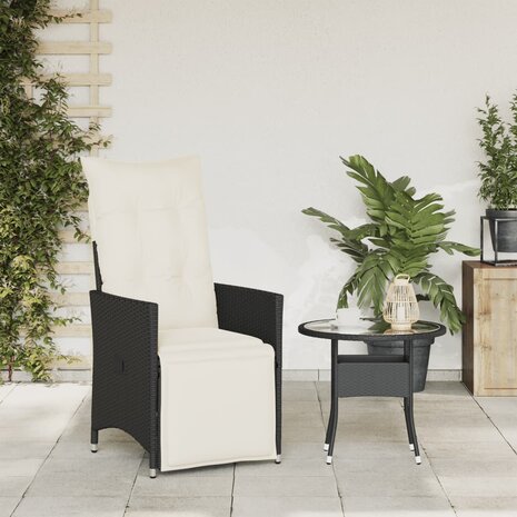 Tuinstoel verstelbaar met kussens poly rattan zwart 3