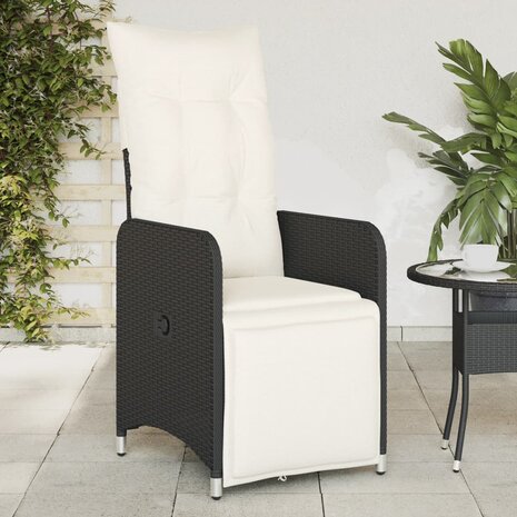 Tuinstoel verstelbaar met kussens poly rattan zwart 1