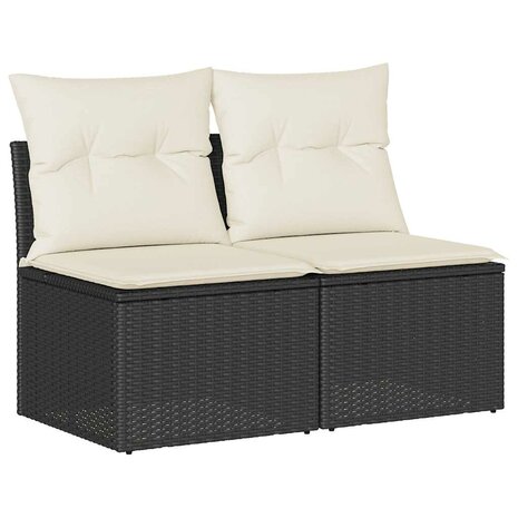 2-delige Loungeset met kussens poly rattan acacia zwart 2
