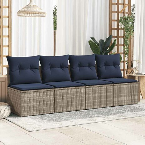 2-delige Loungeset met kussens poly rattan acacia grijs 3