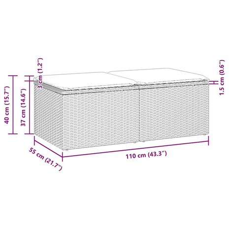 2-delige Loungeset met kussens poly rattan acacia grijs 6