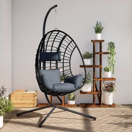Hangstoel met standaard rattan en staal antracietkleurig 1