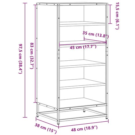 Schoenenrek 48x38x97,5 cm bewerkt hout sonoma eikenkleurig 9