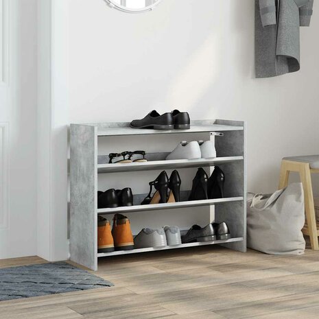 Schoenenrek 80x25x62 cm bewerkt hout betongrijs 3