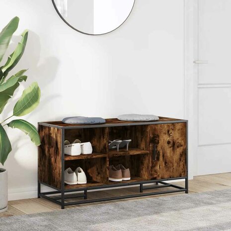 Schoenenbank 100x40x53,5cm bewerkt hout en metaal gerookt eiken 3