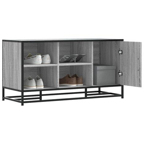 Schoenenbank 100x40x53,5 cm bewerkt hout en metaal grijs sonoma 1