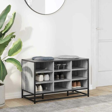 Schoenenbank 84x40x53,5 cm bewerkt hout en metaal grijs sonoma 3