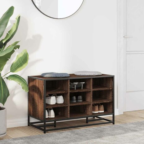 Schoenenbank 84x40x53,5 cm bewerkt hout en metaal bruin eiken 3