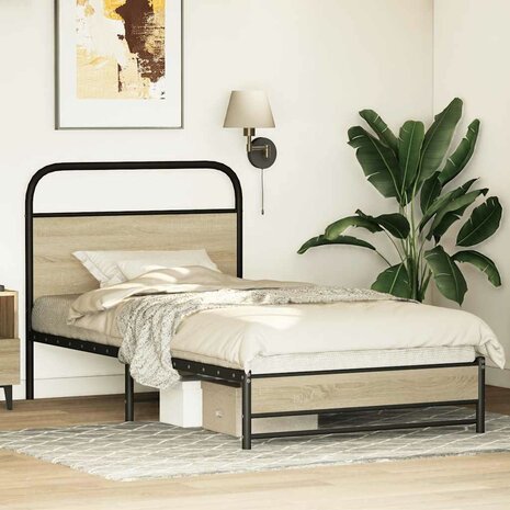 Bedframe zonder matras bewerkt hout sonoma eikenkleur 90x190 cm 4