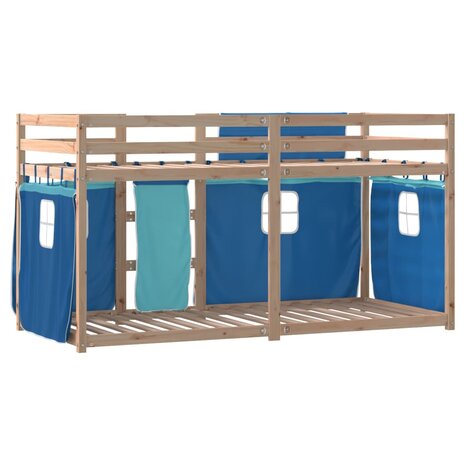 Stapelbed met gordijnen 90x200 cm massief grenenhout blauw 7