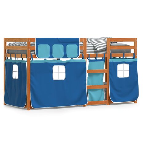 Stapelbed met gordijnen 90x200 cm massief grenenhout blauw 2