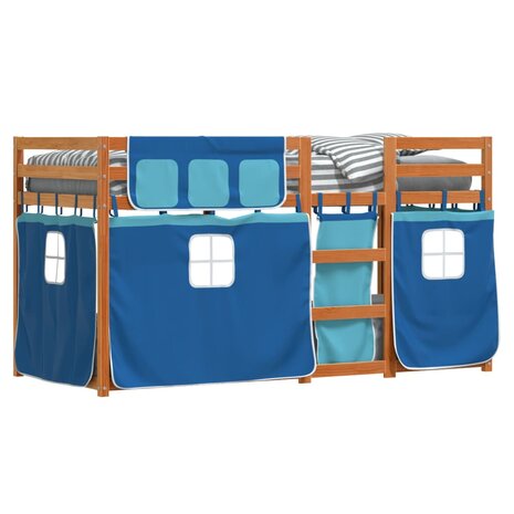 Stapelbed met gordijnen 90x200 cm massief grenenhout blauw 4