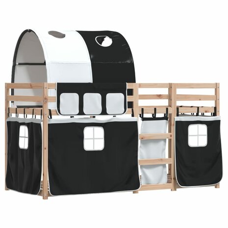 Stapelbed met gordijnen 90x190 cm grenenhout wit en zwart 3