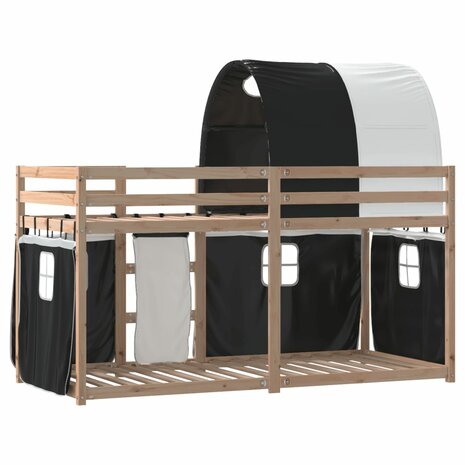 Stapelbed met gordijnen 90x190 cm grenenhout wit en zwart 7