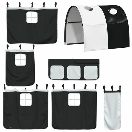 Stapelbed met gordijnen 90x190 cm grenenhout wit en zwart 9