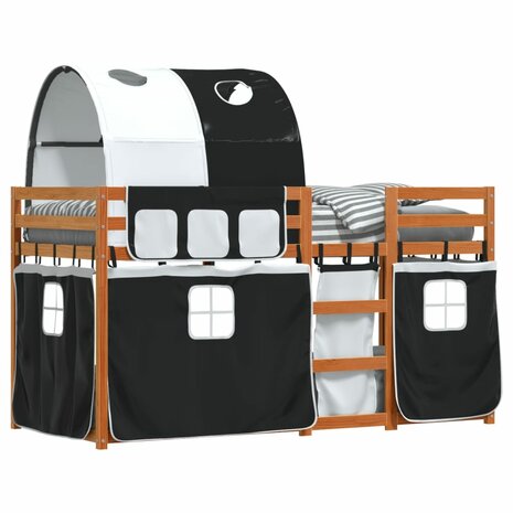 Stapelbed met gordijnen 90x200 cm grenenhout wit en zwart 4