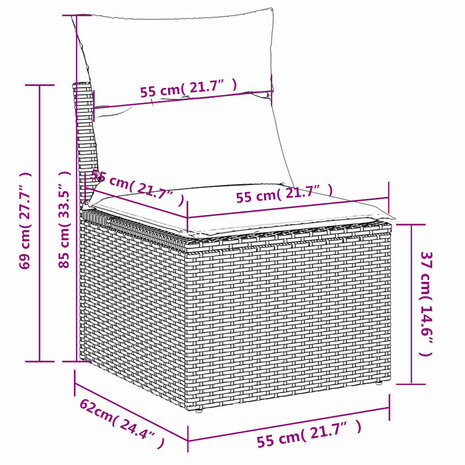 2-delige Loungeset met kussens poly rattan acacia bruin 7