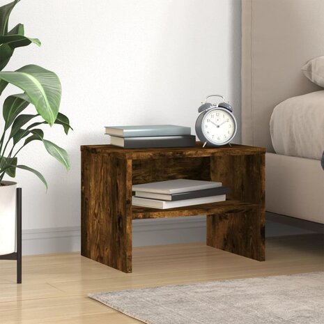 Nachtkastje 40x30x30 cm bewerkt hout gerookt eikenkleurig 1