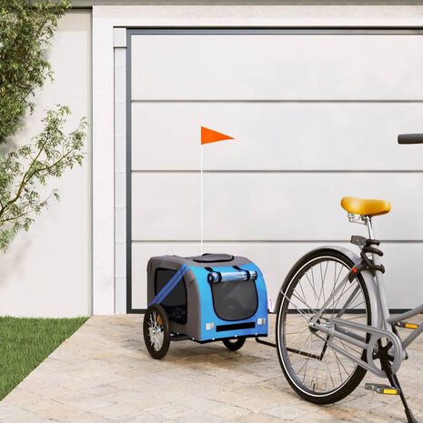 Hondenfietstrailer oxford stof en ijzer blauw en grijs 1