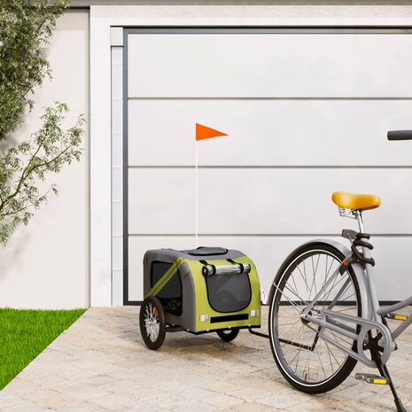 Hondenfietstrailer oxford stof en ijzer groen en grijs 1