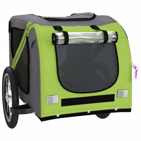 Hondenfietstrailer oxford stof en ijzer groen en grijs 5