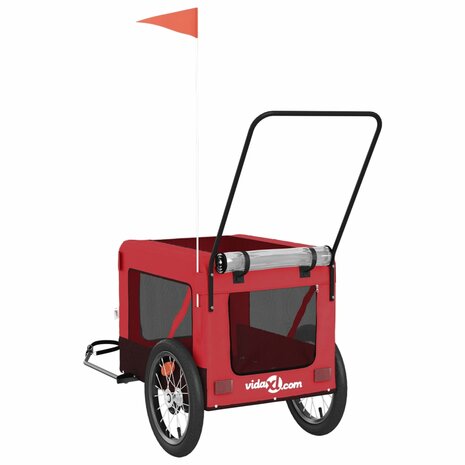 Hondenfietstrailer oxford stof en ijzer rood en zwart 9
