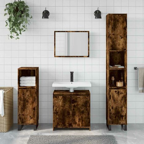 2-delige Badkamermeubelset bewerkt hout gerookt eikenkleurig 3