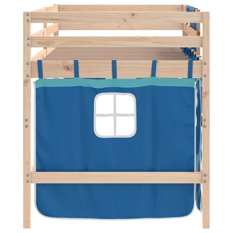 Kinderhoogslaper met gordijnen 90x190 cm grenenhout blauw 8