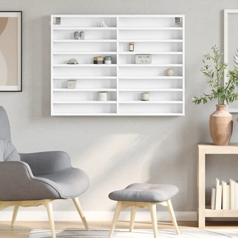 Vitrinekast 100x8,5x75 cm bewerkt hout wit 3