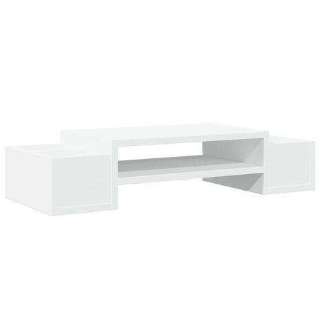 Monitorstandaard met opbergruimte 70x27x15 cm bewerkt hout wit 2