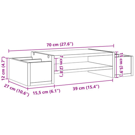 Monitorstandaard met opbergruimte 70x27x15 cm bewerkt hout wit 9