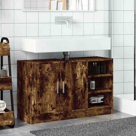 Wastafelkast 90x29x55 cm bewerkt hout gerookt eikenkleurig 3